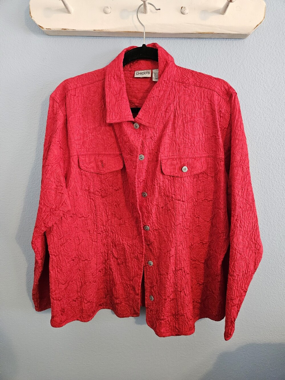 Chico's Bright Red Lightweight Textured  Jacket
